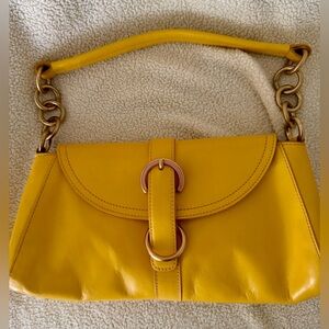 Furla Mustard Yellow Leather Flap Baguette Bag